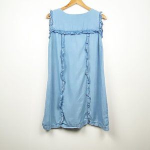 ZARA | Sleeveless Ruffle Chambray Dress | L